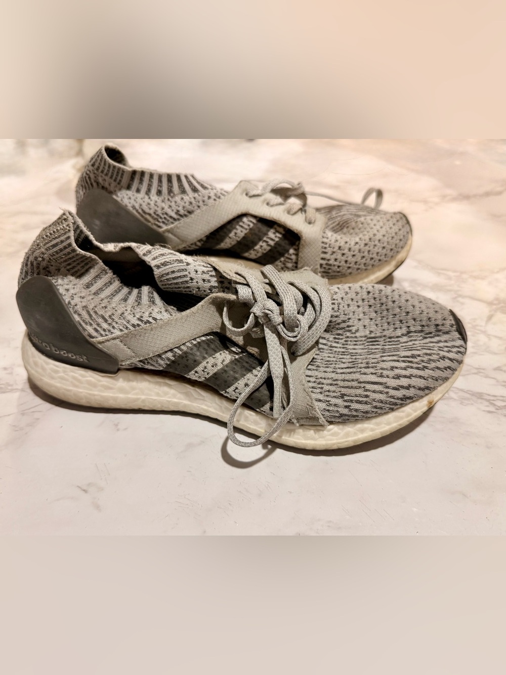 adidas Gray Knit Women's Running Sneakers with Black Stripes